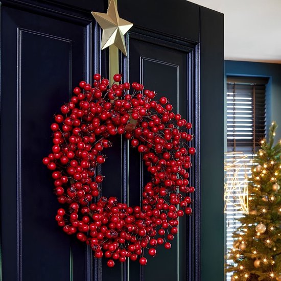 Mica Decorations Weihnachtsdekoration mit roten Beeren – Weihnachtskranz für weihnachtliche Stimmung im Haus – Ø 50 cm aus Schaumstoff – Türkranz für den Innenbereich in der Weihnachtszeit – Rot