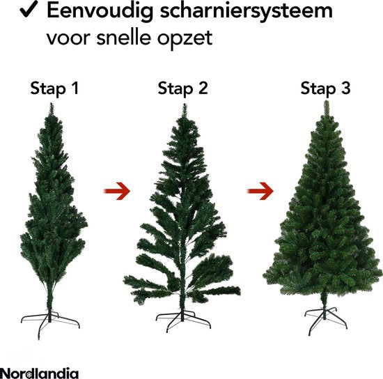 Nordlandia Künstlicher Weihnachtsbaum mit LED-Lichtern - 180 cm - Metallständer - Grün