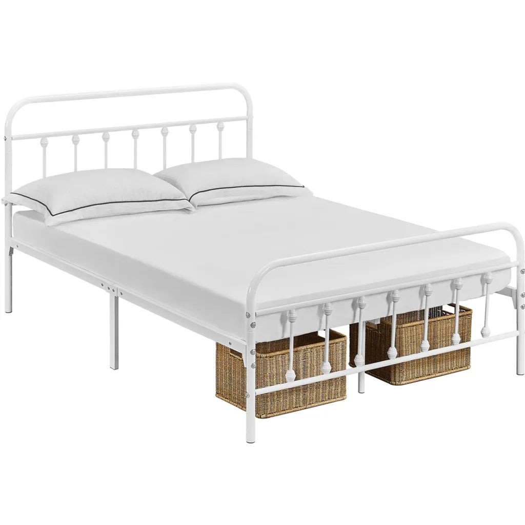 Yaheetech Metallbettgestell 140 x 200 cm – Weiß – Doppelbett mit Lattenrost und hohem Kopfteil