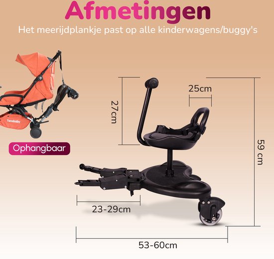 HeppieBabie Universal-Reitbrett Deluxe - mit Sitz - für Kinderwagen/Buggy - Buggy Board - mit Ebook