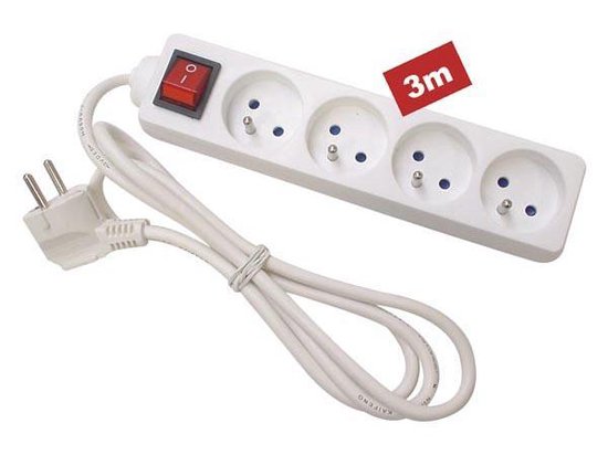 Perel Steckdosenleiste mit Schalter, 4 Steckdosen mit Schutzkontakt (Typ E), Kabel 3 m, 3G1,5, für den Innenbereich, weiß