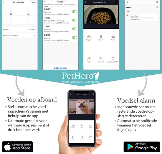 PetHero 3 Feeder White - Einstellbare Kamera - Smartphone-Steuerung - automatischer Futternapf für Katze oder Hund - 6,0 L