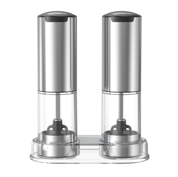 Cuisync Elektrisches Pfeffermühlen-Set – 2 Stück – Wiederaufladbar – Einstellbare Mahlstärke – Edelstahl – Silber