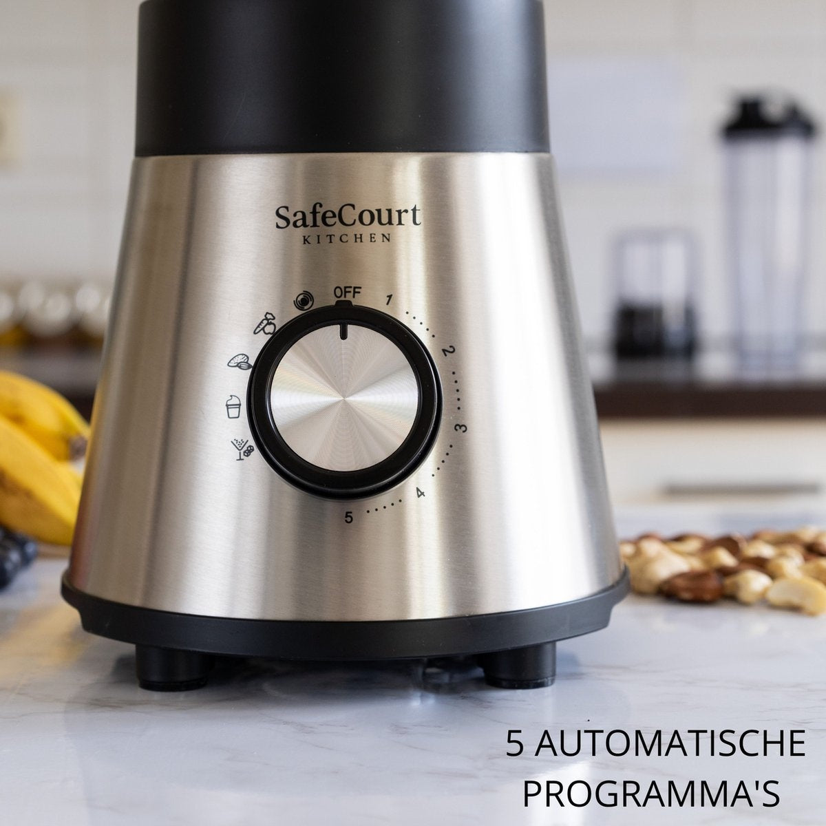 Safecourt Kitchen Standmixer - 1000 W - 1,5 L Glasbehälter - 5 Programme - Smoothie Blender Set