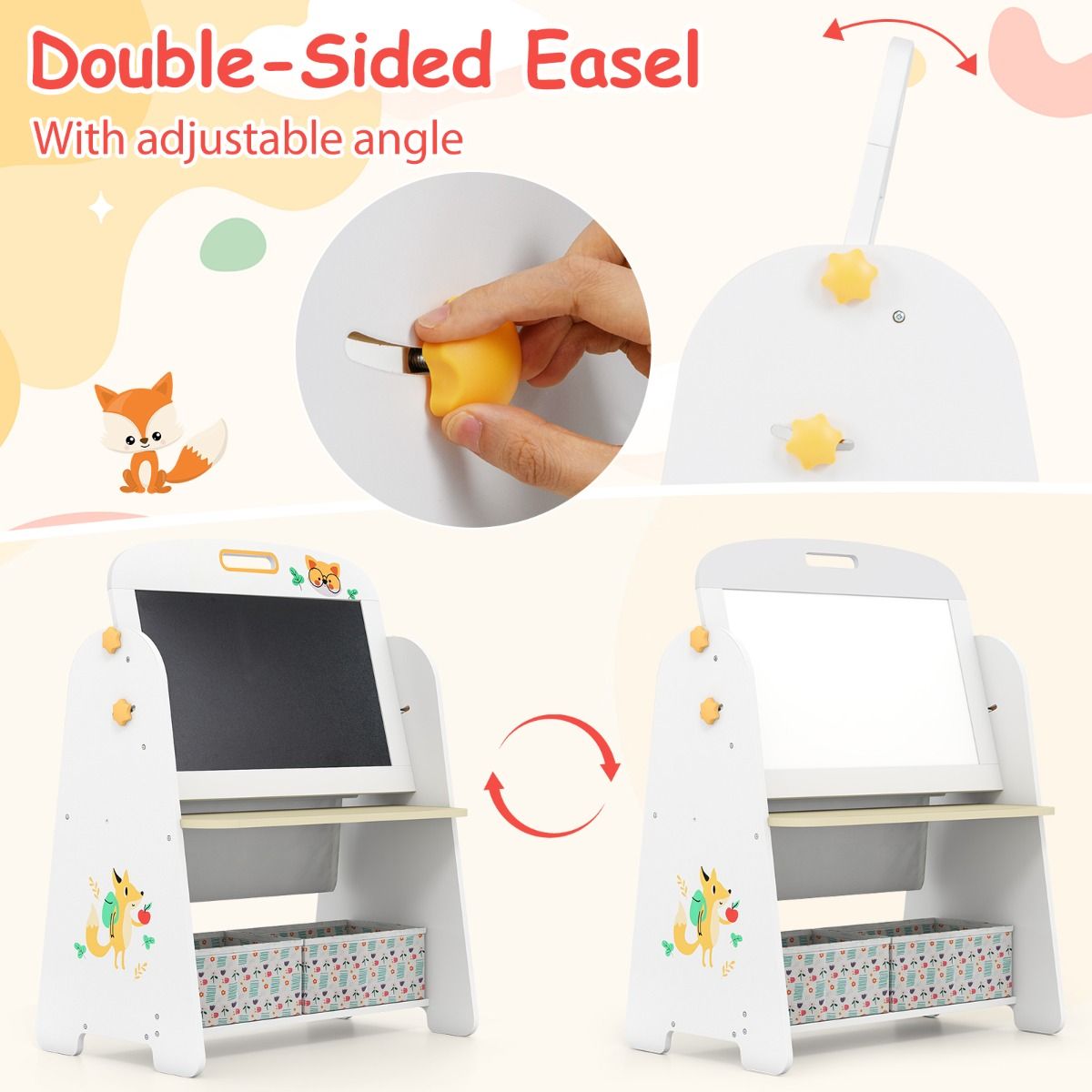 Coast Kindertischset mit Stuhl – 4-in-1-Design – Bücherregal und Stauraum – Natur