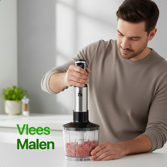 MATTI® - Stabmixer-Set 5in1 - Elektrischer Stabmixer - Zerkleinerer - Mixer - Milchaufschäumer - 1500W