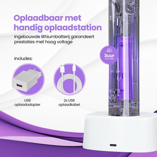 TTD® Premium Elektrische Fliegenklatsche und Mückenlampe Wiederaufladbar mit XXL 2 Meter Ladekabel und LCD Bildschirm - 2 Stufen Fliegenklatsche und Mückenlampe - 2500 Volt - Wiederaufladbar über USB und Steckdose - Mit Sicherheitsnetz - UV Licht - Fliege