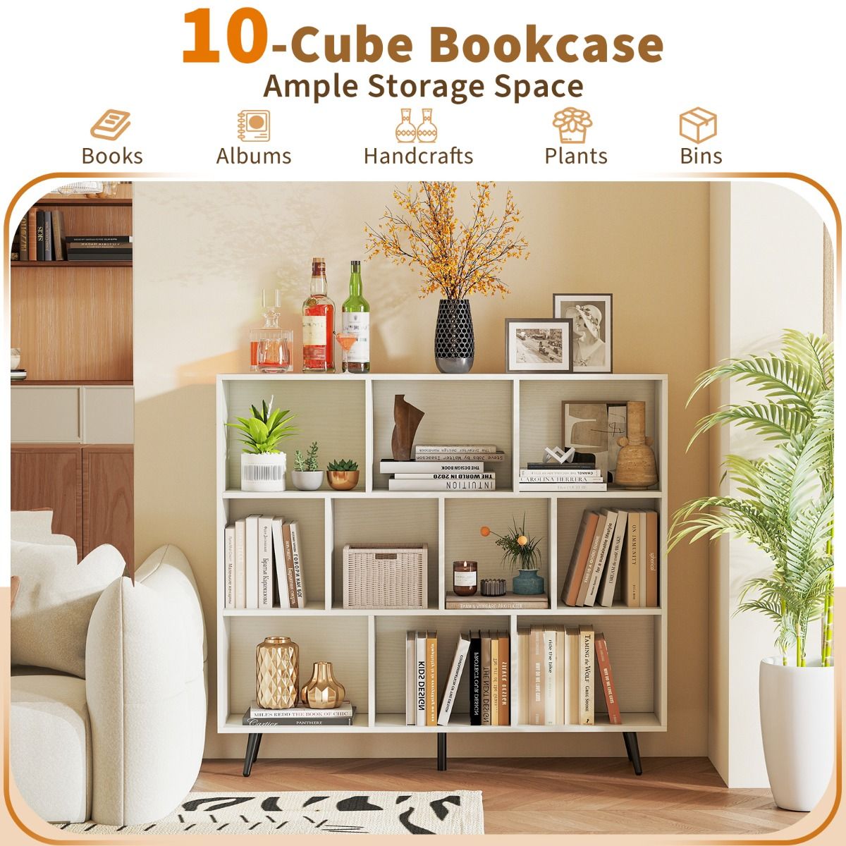 Coast Bücherregal mit Fächern – Standregal – 3 Ebenen – weiß und schwarz – 120 x 24 x 107 cm