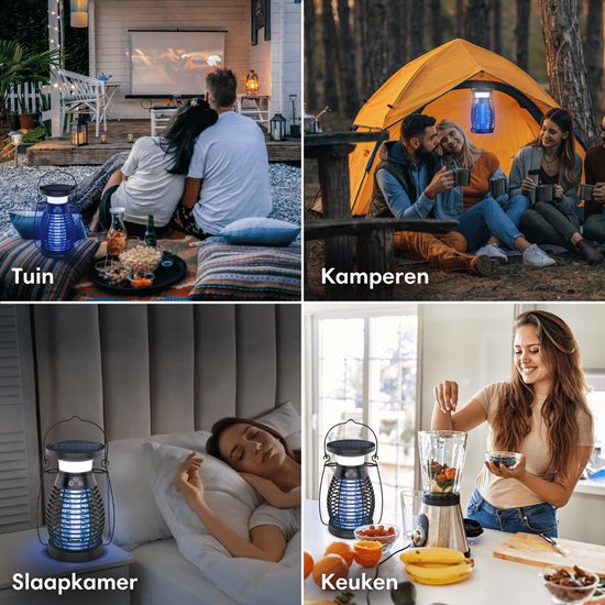 Vulpes Goods® Repellent Mückenlampe PRO - Elektrischer Insektenvernichter - UV-Modus & Nachtlicht - Aufhängbar - Wiederaufladbar & Solar - Wasserdicht - Inkl. Auffangschale & Reinigungsbürste