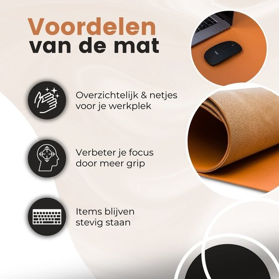 WURK Professionelle Schreibtischunterlage aus Kunstleder - Schreibtisch-Organizer - Schreibtischzubehör - Mauspad XXL- Inklusive Kabelclip - 90x45 - Braun