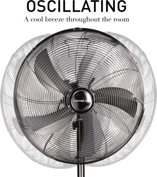 Lifetime Air Stativ-Ventilator - 230V - Höhe 125-145 CM - Dreibein-Stativ - 3 Geschwindigkeiten - Oszillationsfunktion - Neigbar - Silber
