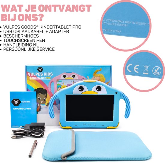 Vulpes Goods® Kids - Kinder Tablet - Tablet Kids - Parent Control App - 100% kindersicher - 3500 mAh - Android 10 Go - Inkl. integrierter Schutzhülle, Bildschirmschutz & Augenschutz - 32 GB - Mit Touchscreen-Stift- PRO Version