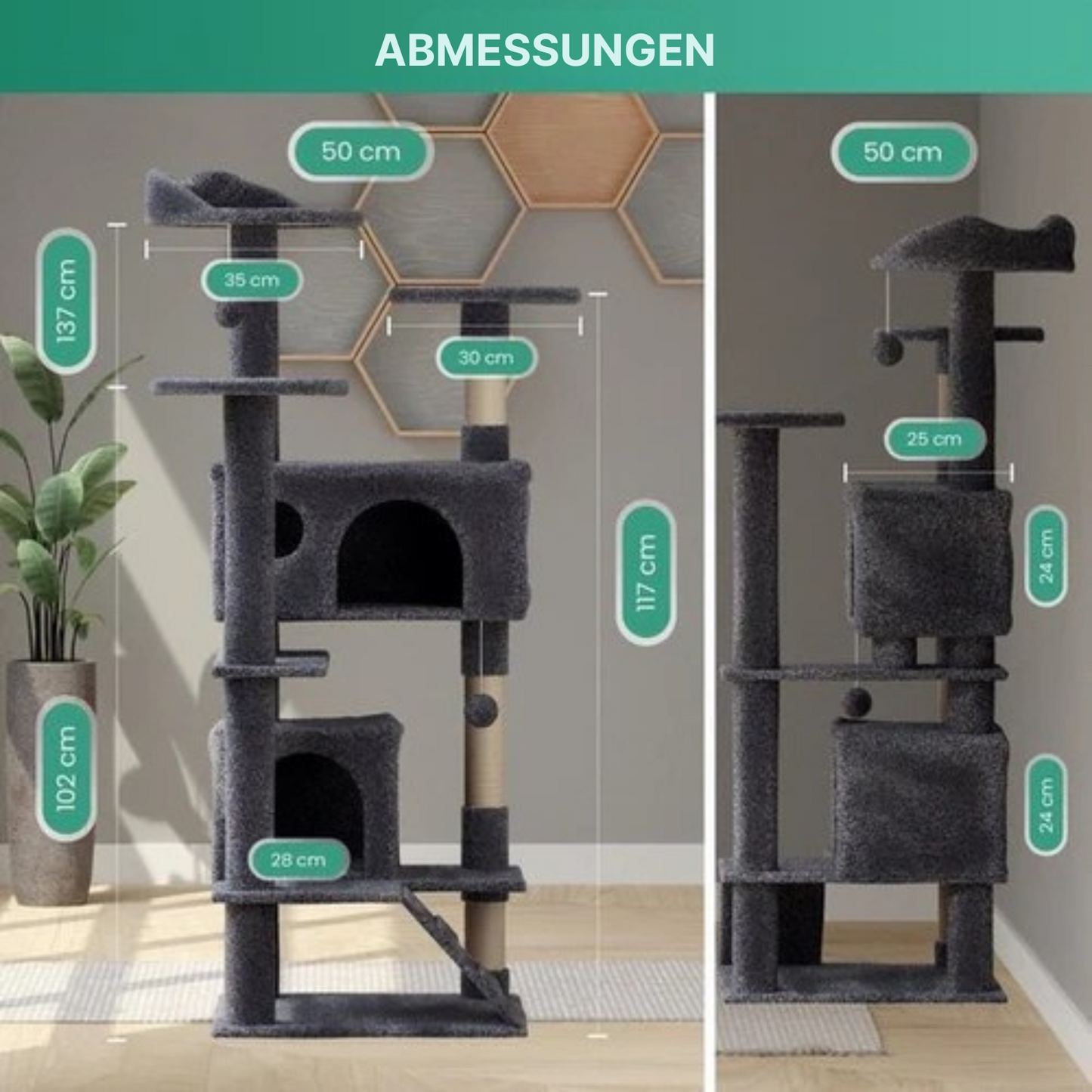 Avalo - Katzenkratzbaum - mit 7 Ebenen - 137x50x50 CM - Kratzbaum für große Katzen - Dunkelgrau