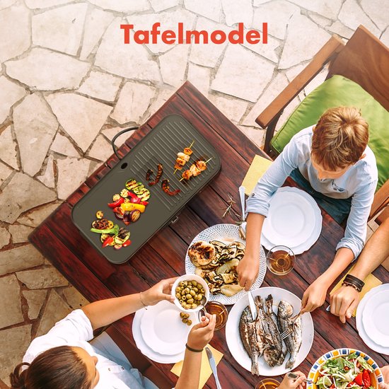KitchenBrothers Electric BBQ - Steh- und Tischgrill - Tischgrill - Antihaftbeschichtung - 24x50cm Grillfläche - 2200W - Schwarz