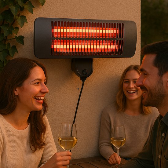 alpina Infrarot-Hängheizung – Terrassenheizung 2000 W, 3 Heizstufen – Spritzwassergeschützte Terrassenheizung IP34 mit Infrarot-Panel – Terrassenheizung