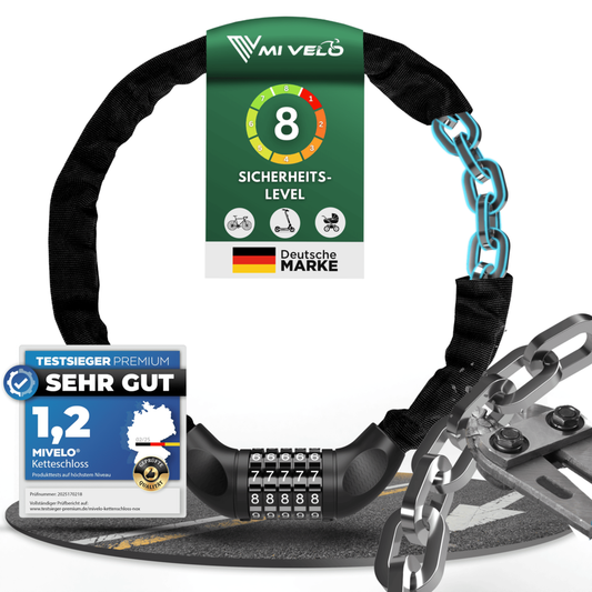MIVELO Fahrradkette - Mit Zahlenschloss - 90 CM - Stahl - Schwarz