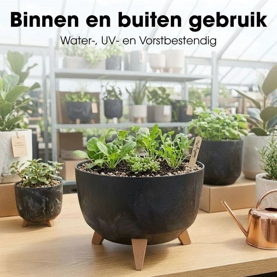 Mica Decorations Doppio Pflanzkübel auf Füßen – 18,5 x Ø 33 cm – Pflanzkübel für den Außenbereich – Blumenkästen für den Balkon – recycelter Kunststoff – Schwarz