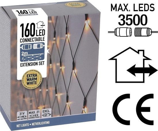 Nampook Netzbeleuchtung - Verkettbar - 160 LED - 2 Meter - Warmweiß