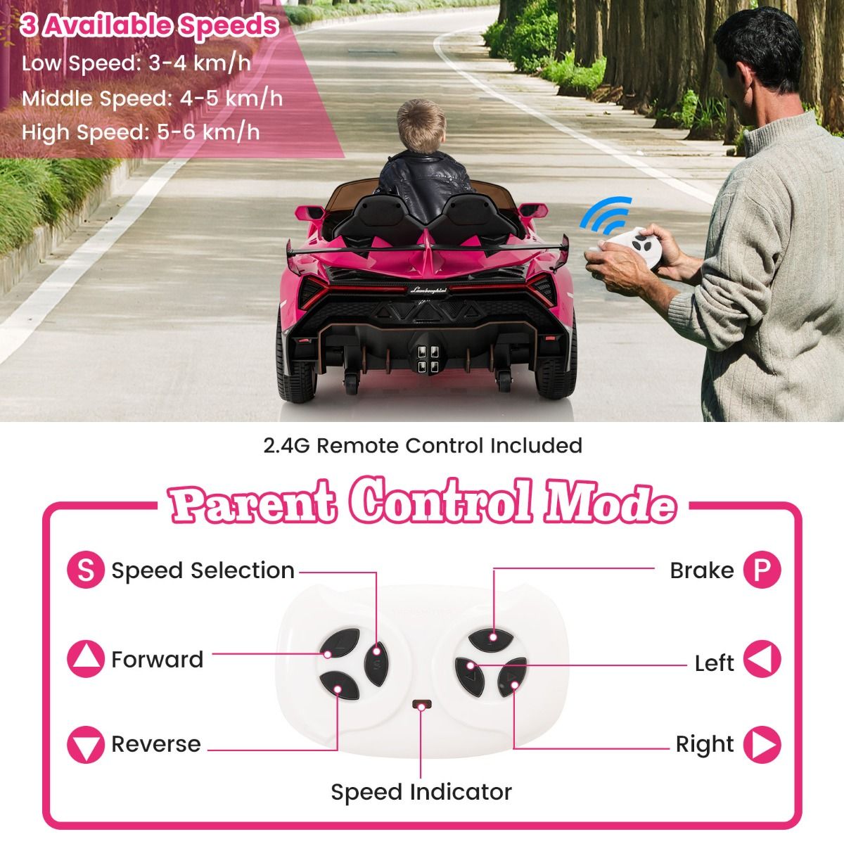 Coast Elektro-Kinderauto Lamborghini – 12-V-Akku – Fernbedienung – 3 Geschwindigkeitsstufen – Weiß