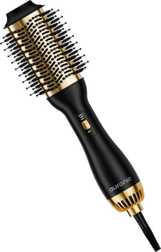 Auronic 4-in-1 Haartrocknerbürste - Airstyler - Kämme - Styles - Locken - Föhnen - 37 mm Lockenbürste - 360 Grad Luftstrom - Schwarz/Gold
