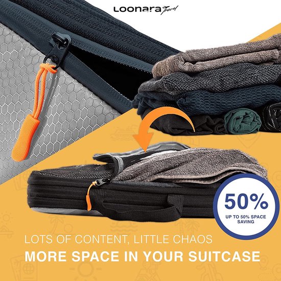 Packwürfel mit Kompression für Koffer und Rucksack mit Packsack, grau