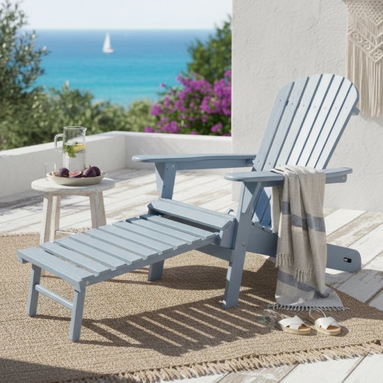 AXI Alexa Adirondack-Stuhl Grau – Mit Fußhocker – Loungesessel aus Holz mit Armlehnen – Zusammenklappbar – Hohe Rückenlehne – Gartenstuhl – 147 x 78,5 x 89 cm – 100 % FSC-zertifiziertes Hemlock-Holz