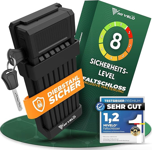 MIVELO - Fahrradschloss - Faltschloss mit Halterung und Schlüssel - 85 cm - Schwarz