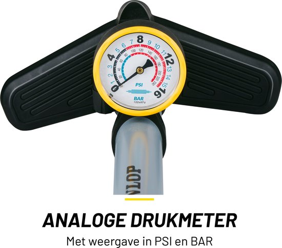 Dunlop Fahrradpumpe mit Manometer - Fahrradpumpe für Dunlop, Schrader und französische Ventile - Standpumpe inkl. Adapter für Wasserspielzeug und Bälle