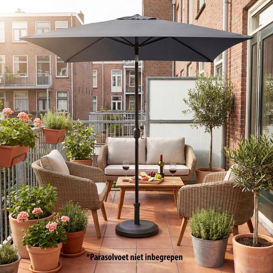 Tristar Stabsonnenschirm – quadratisch – 200 x 200 cm – Balkon & Garten – neigbar – inkl. Schutzhülle – PA-7901 – Dunkelgrau