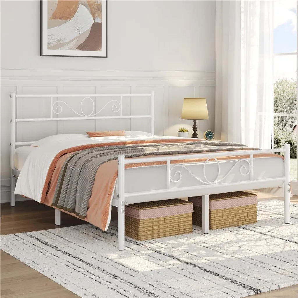 Yaheetech Metallbettgestell 160 x 200 cm – Weiß – Doppelbett mit Lattenrost