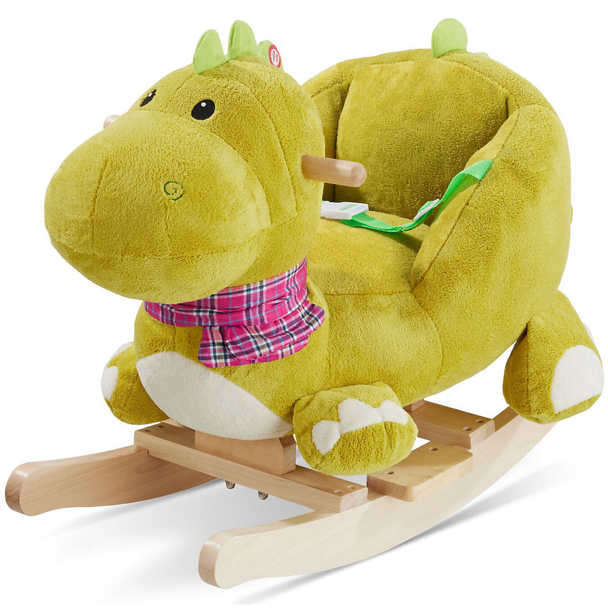 Tectake Schaukelpferd Dinosaurier 50 cm – Holz/Plüsch – Soundeffekt – Grün