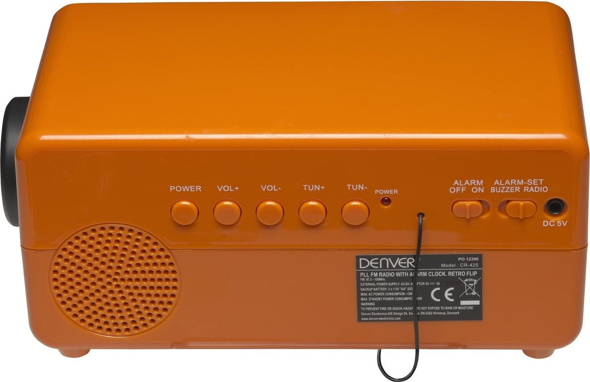 Denver Retro-Uhrenradio - FM-Radio - Retro-Flip von Figuren - CR425 - Orange