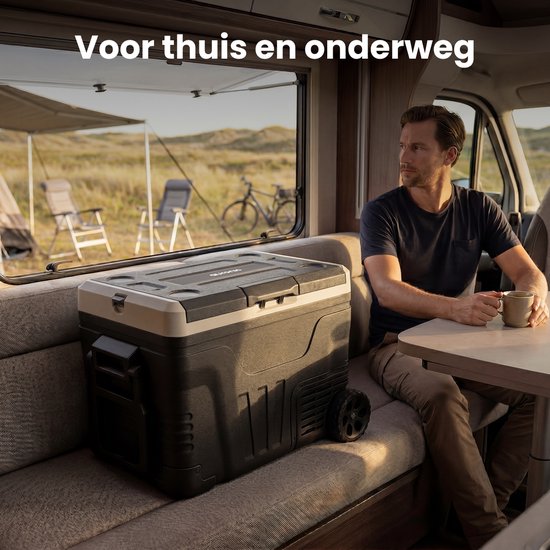 Auronic Electric Cool Box - Kompressor - 2 Zonen - 45L - 12/24V und 240V - Kühlen und Gefrieren - Campingkühlschrank - Frigobox Auto - Mit Rädern und Griff - Schwarz