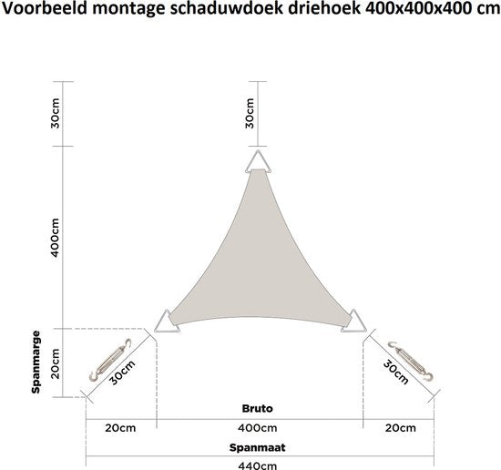 Sonnenschutztuch - Transluzent - Dreieck - Gleiche Seiten - 4x4x4 m - Sonnenschutztuch - Sand