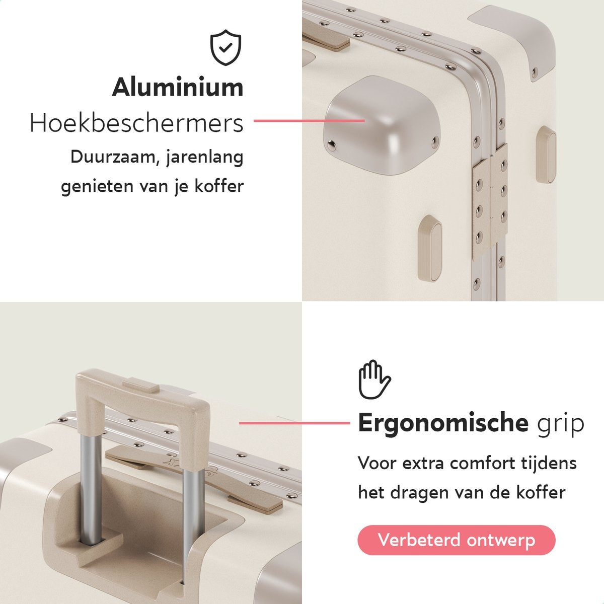 ONYXÂ¬Ã† Check-in Koffer 65L - TSA-Schloss - Spinner-Räder - Leichter Trolley - Aluminiumverschluss - Sandweiß