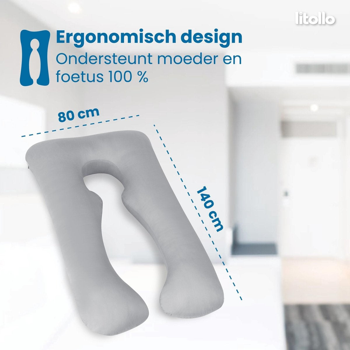 LitolloÂ¬Ã† Umstandskissen XXL - Stillkissen - Körperkissen - 280cm - Grau - Mit kostenlosem, abnehmbarem Bezug (im Wert von â€šÃ‡Â¨29.95)