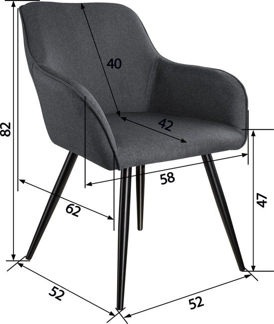tectake - Stuhl Marilyn Linen Look - Esszimmerstühle - Schalensitze - dunkelgrau / schwarz - 403672