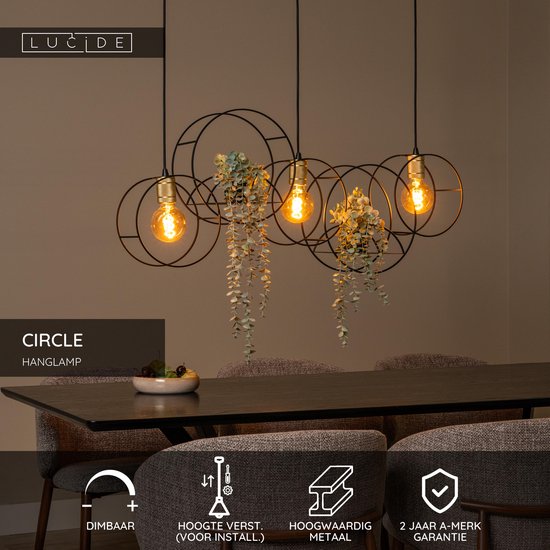 Lucide CIRCLE – Hängeleuchte – 3xE27 – Schwarz