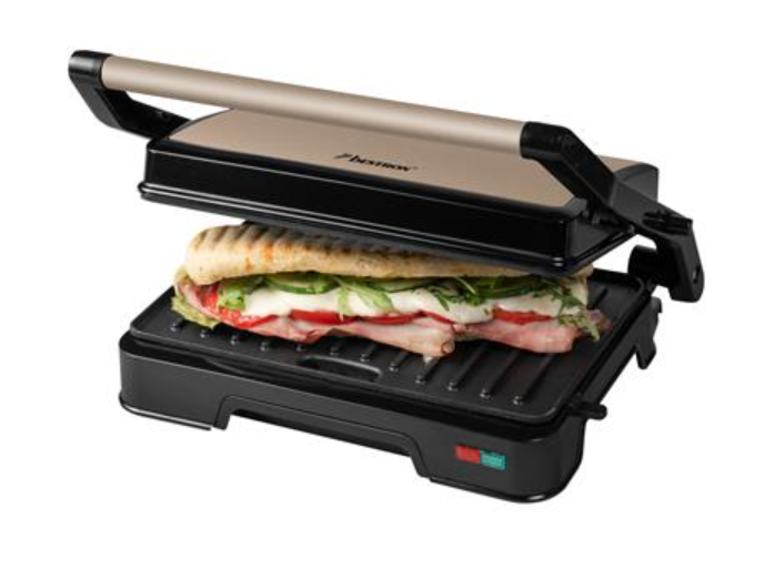 Bestron APM700SAT Panini-Grill – 850 W – 23 x 14,5 cm – Antihaftbeschichtung – 28,3 x 23,6 x 7,8 cm – Schwarz