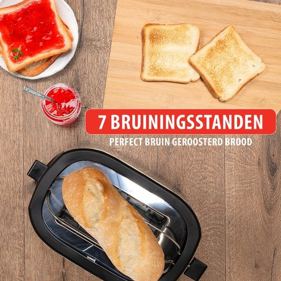 alpina Toaster - 7 Bräunungsstufen - Auftaufunktion - Rutschfeste Füße - Zwei Brotschlitze und Toastereinsatz - Farbe Silber