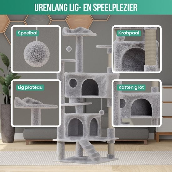 Avalo - Katzenkratzbaum - mit 7 Ebenen - 137x49x49 CM - für große Katzen - Hellgrau