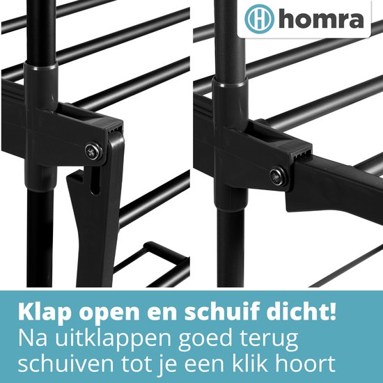 Homra Wäscheständer zusammenklappbar - Bis zu 45m Wäsche - Wäscheturm Schwarz - Aufrechter Wäscheständer zusammenklappbar - Platzsparender Wäscheständer - Wäscheturm mit Rädern - Ökologische Wäschetrocknung - 77x50x170 CM - Geeignet für große Familien - S