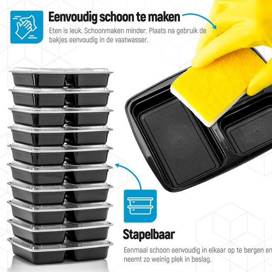 Fitcrafters Meal Prep Trays - Frischhalteschalen - Tiefkühlschalen - 14 Stück - 3 Fächer - 1L - BPA frei