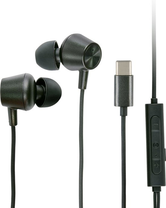 Grundig Earbuds mit Kabel USB C - In-Ear Earbuds mit Kabel 120cm - Ohrhörer mit Mikrofon - Geeignet für iPhone, Samsung und Tablet - Aktive Geräuschunterdrückung - Schwarz