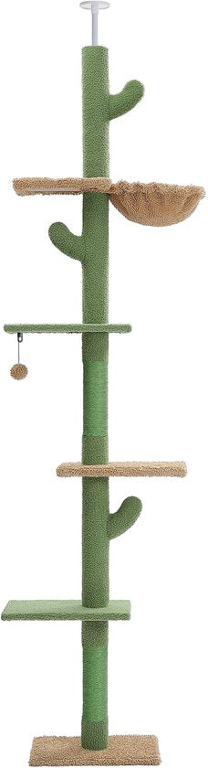 Kattenu CactusTower – Hoher Kratzbaum für die Decke – Verstellbar von 229 bis 275 cm – Grün – Kratzbaum für Katzen zur Befestigung an der Decke