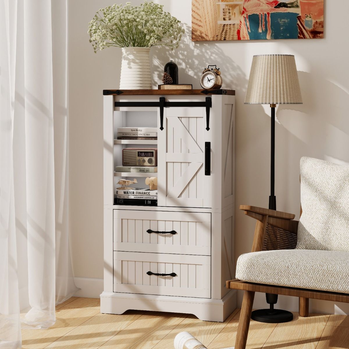 Coast Badezimmerschrank auf Füßen – Schiebetür im Landhausstil – verstellbare Einlegeböden – weiß 59 x 29 x 105 cm