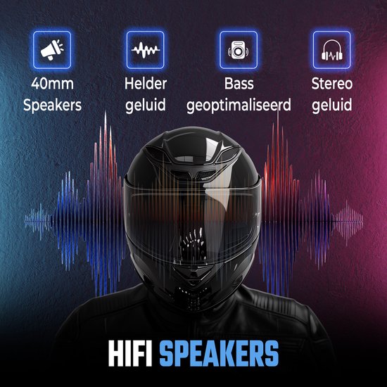 Tech Essentials - R500 - Motorradhelm-Headset - Mit Bluetooth 5.4 - Gegensprechanlage - Radio - Hartes Mikrofon