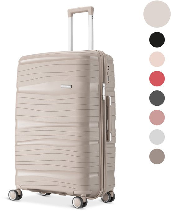 SKYCASES Travel One – 28-Zoll-Reisekoffer – Zahlenschloss – 50 x 29 x 77 cm – 98 l – Leicht, wasserdicht und strapazierfähig – XL-Rollkoffer – Beige