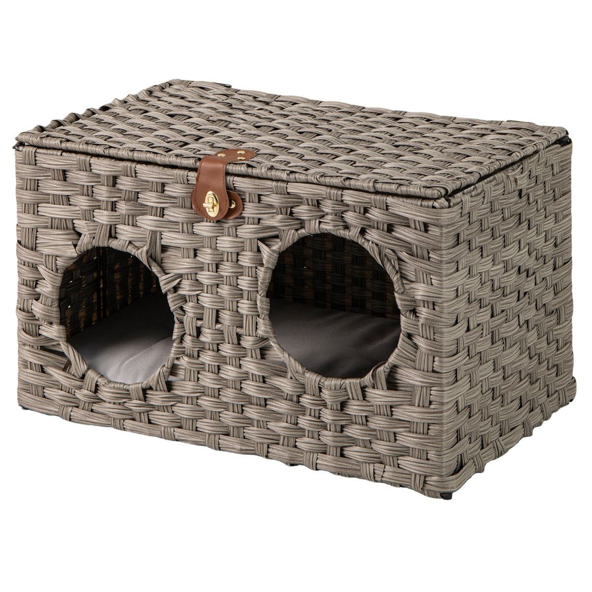 Coast Katzenhaus aus Schilf – zusammenklappbares Katzenbett – abnehmbares Kissen – verschließbarer Deckel – 60 x 35 x 35 cm