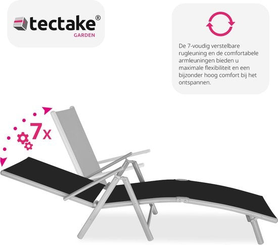 tectake - sonnenliege sonnenbank - verstellbare rückenlehne - schwarz/silber